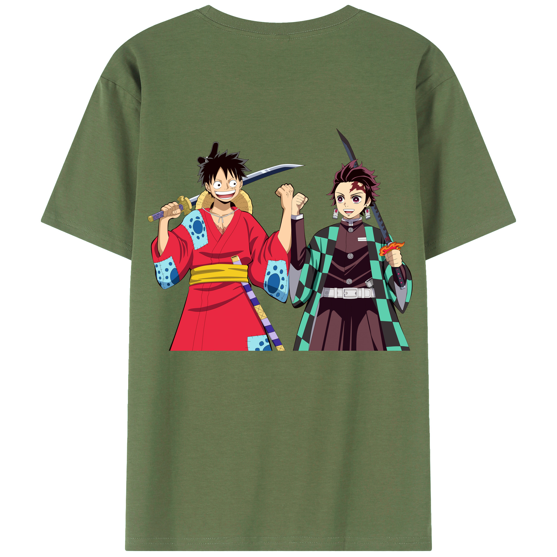 （画像用） 鬼滅の刃 竈門 炭治郎／かまど たんじろう Kamado Tanjirou 綿100％ メンズ半袖Tシャツ（バックプリント） 通気性